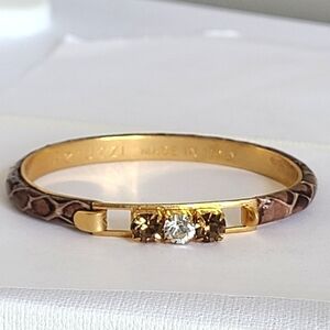 Vintage Peruzzi Florence Snakeskin Clear Brown Rhinestone Gold Bangle Bracelet